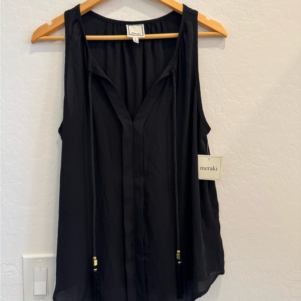 Meraki Sleek Black Tassel Tank Top – Size 1 (NWT)